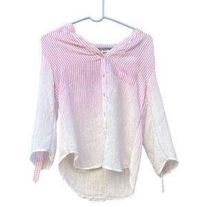 Indigo Rose Striped Pink and White Ombré Semi-Sheer Long Sleeved Top Sz Petite S